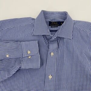 Polo Ralph Lauren Mens Classic Fit Blue Gingham Button Down Shirt Size 18 34-35